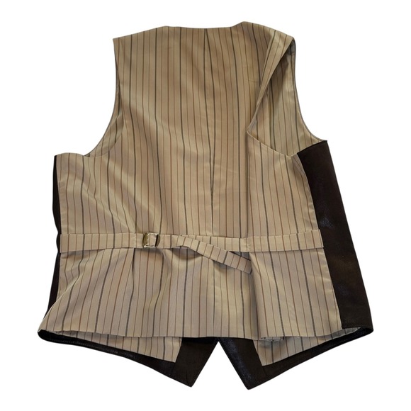 Men's Brown Faux Leather Vest Chaka Vest L Lined Western Steampunk - Picture 5 of 8